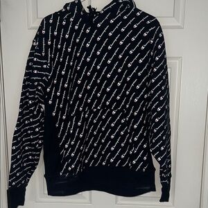 Champion Black Hoodie with White Logo Pattern